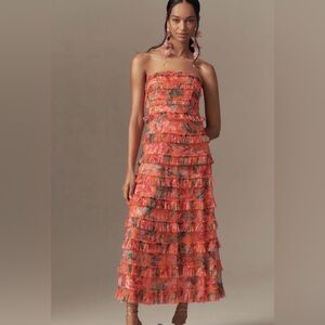 Vibrant Floral Ruffle Midi Dress MAC Duggal size 10